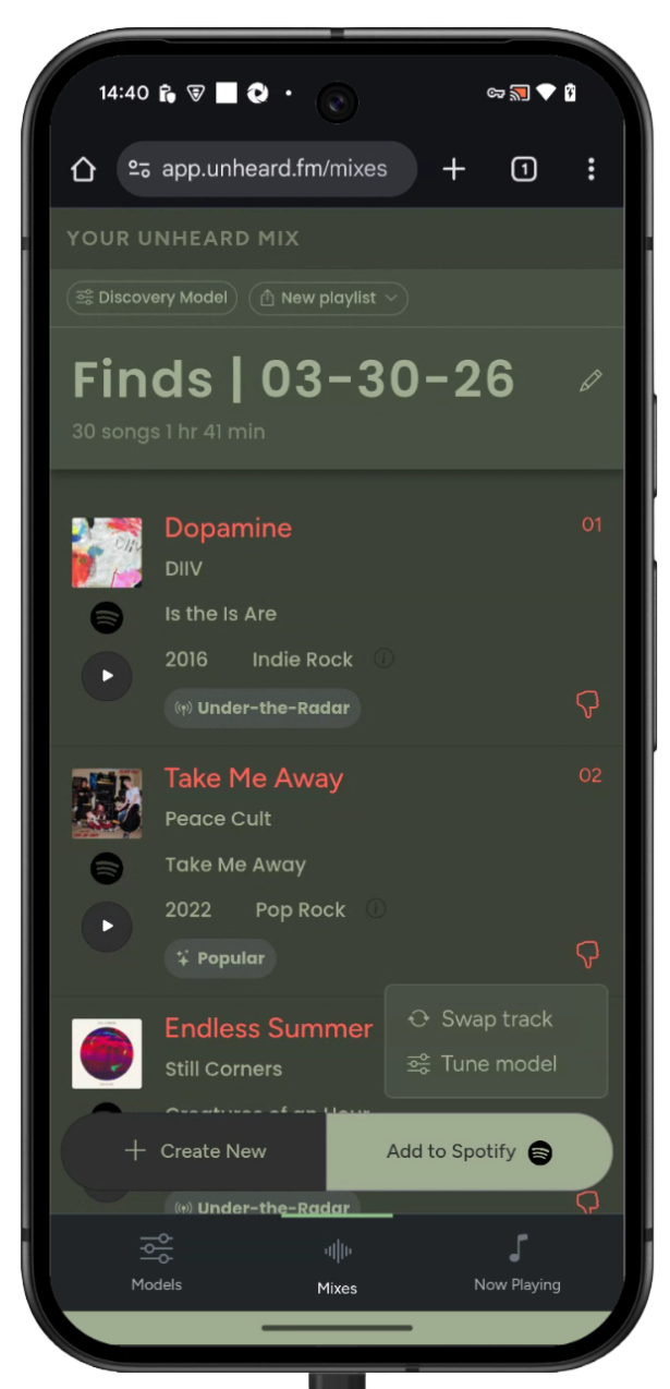 Generate and Tweak Playlist